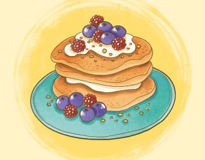 Pancake integrali con nocciole, frutti di bosco e yogurt
